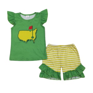 GSSO2867 RTS Conjunto de Ropa para Niña con Estampado de Golf Verde, Venta al por Mayor, Verano, Manga Corta - Product Image 1