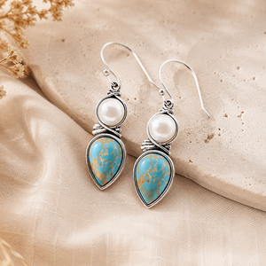 Orecchini Pendenti Vintage con Perline Blu-Verdi, Gioielli di Moda per Donne - Product Image 3