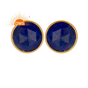 Round Lapis Lazuli Gemstone Earrings 14k Yellow Gold Plated Sterling Silver Fashion Stud Earrings Jewelry Wholesale - Product Image 1