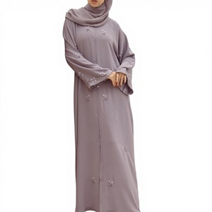 Abaya Modeste en Polyester Léger à Manches Longues, Ornée de Perles et de Paillettes, Style Dubaï, Traditionnelle, Faite à la Main, pour l'Aïd, le Ramadan et les Mariages - Vente en Gros - Product Image 6