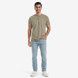 T-shirt à manches courtes pour homme, style basique, couleur unie, vêtement à demi-manches, chemise de base, col rond - Product Image 1