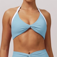 American Sense Soutien-gorge de yoga à col plissé croisé, dos élégant, ajusté, pour le sport, la course et le fitness en extérieur