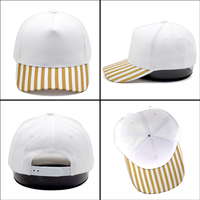 Casquettes de baseball 100 % coton à logo personnalisé, design rayé vierge, visière incurvée, 5 panneaux, chapeaux de sport avec visière imprimée rayée jaune et blanche