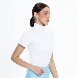 Camisetas blancas de manga corta para montar a caballo <span class=keywords><strong>con</strong></span> logotipo personalizado, camisetas ecuestres de secado rápido <span class=keywords><strong>con</strong></span> cremallera para mujer - Product Image 4