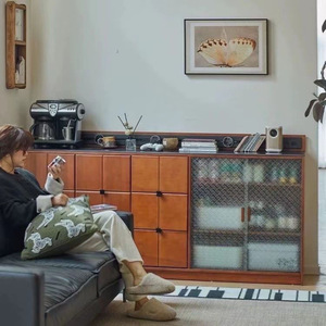 Retro Solid Wood <b>Sideboard</b> With <b>Storage</b> Drawers And Glass Doors For Living Room Or Entryway - Product Image 3