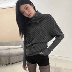 Y2K Vintage Stripe Print Women's Long Sleeve T-Shirt Lapel Knit Loose Plus Size Casual Sport <b>Top</b> - Product Image 5