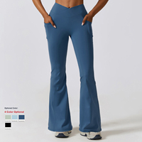 Sentiment nu pantalons de Sport décontractés bout à bout Yoga Leggings entraînement cloche bas femmes danse taille haute Bootcut pantalon avec poche