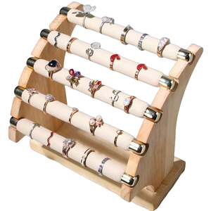 Présentoir de Rangement Bijoux Luxe avec Barre en T, Amovible, en Bois Massif et Velours Microfibre, Support Organisateur Bagues et Bijoux à 3 ou 5 Étages - Product Image 1