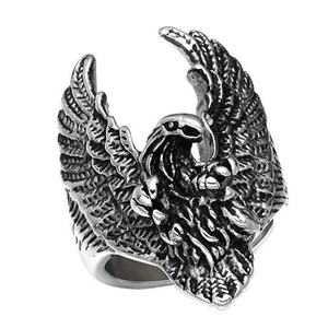 Anillo de Acero Inoxidable 316L Impermeable Estilo Punk Vintage con Águila Calva Voladora para Hombre, Anillo de Moda Vintage con Diseño de Pájaro/Águila Plateada - Product Image 1