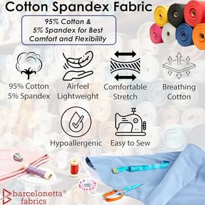 Tissu 95% coton 5% élasthanne, couleur blanche, respirant, léger, élastique, largeur 152,4 cm, vendu au mètre pour la couture. - Product Image 3