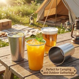 Vente en gros de verres à boire en acier inoxydable incassables empilables de 330 ml avec couvercle en PP, tasse à bière, tasse de voyage, camping, usage quotidien - Product Image 5