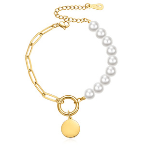 Pulsera de perlas de imitación, cadena de oro, colgante redondo, regalo de joyería de moda para mujer - Product Image 5