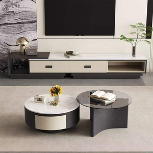 Juego de Mesa de Centro de Madera Maciza de Diseño Moderno y Lujoso con Vidrio Templado, Mueble para Sala de Estar, Venta al Por Mayor - Product Image 2