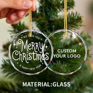 Ornamento personalizzato personalizzato di decorazione di natale chiaro all'ingrosso incisione Laser 3D Logo ovale forma rotonda ornamenti di vetro - Product Image 2