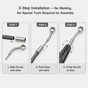 Kit de raccords banjo à 90 degrés étendus en acier inoxydable avec connecteur cannelé pour conduite de frein et embout à sertir pour <span class=keywords><strong>Cafe</strong></span> Racer Chopper Custom - Product Image 5