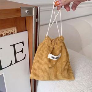 Solid Color Corduroy Woven Label Storage Jewelry With <b>Drawstring</b> <b>Makeup</b> Pouch <b>Bag</b> - Product Image 4
