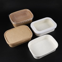 Vente en gros de bol à salade jetable à emporter en papier kraft brun blanc imprimé avec logo personnalisé avec couvercle