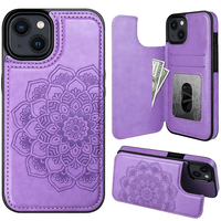 Étui de téléphone à rabat en cuir PU avec béquille, motif floral vintage en relief, anti-chute, type portefeuille, coque arrière pour iPhone 17 16 15 Pro Max