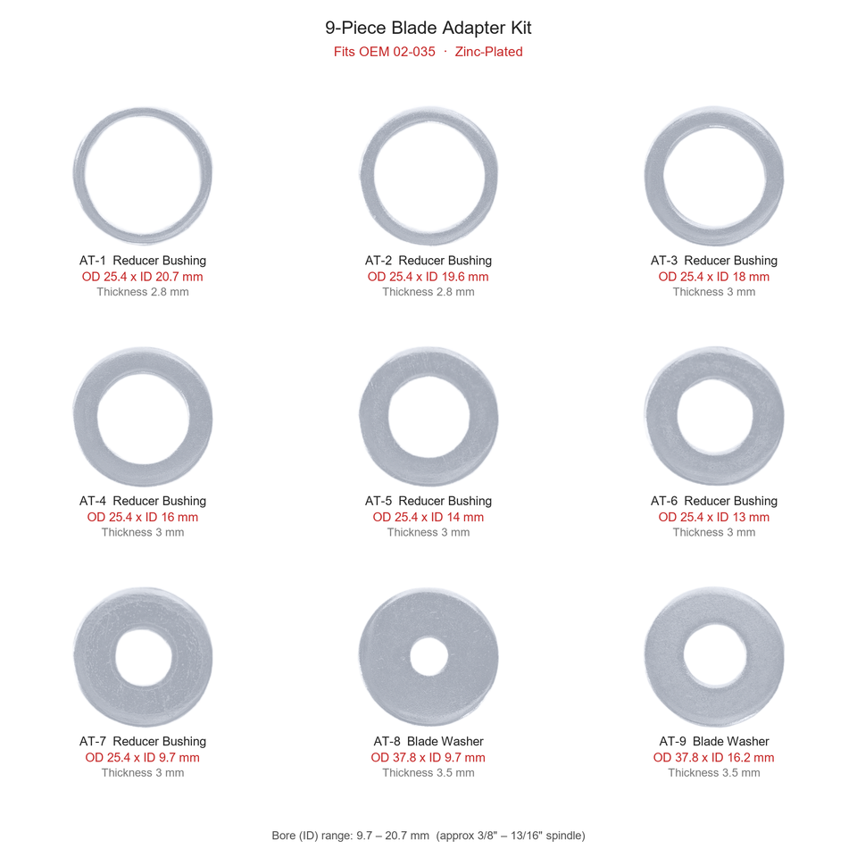 Lawn Mower Blade Adapter Kit 17 Inch 425mm Blade 1 Inch Hole 9PCS 7 ...