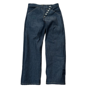 OEM Custom Wholesale Mens Asymmetrical Plaid Patchwork Straight Leg <b>Jeans</b> Raw Denim Wide Leg <b>Button</b> <b>Fly</b> Vintage Loose <b>Jeans</b> - Product Image 1