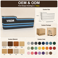 Comptoir de réception de luxe industriel à panneaux cannelés avec bande lumineuse LED bleue pour hôtel, bar, hall – OEM ODM personnalisé