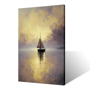 Acque Serene e riflessi di montagna opere d'arte del paesaggio contemporaneo pittura di stampa scenario lago <span class=keywords><strong>con</strong></span> barca a vela - Product Image 2