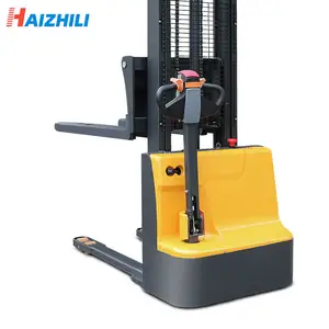 Haizhili Bán Buôn Thủy Lực Đầy Đủ Pin Điện Powered 2T Kho Mini Đi Bộ Đứng Xe Tải Pallet Stacker Máy