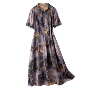 ชุดเดรสผ้าไหมคอวีอินเดียย้อนยุคภาพวาดหมึกฟอกสีระดับไฮเอนด์ใหม่ที่ทำให้ดูอ่อนเยาว์และผอมลง - Product Image 5