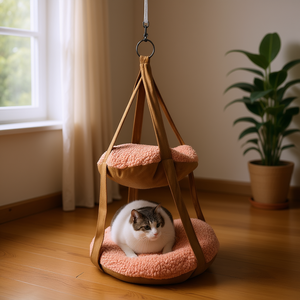 Hamaca Doble para Gatos Kittyhaus, Cama Redonda de Felpa Coral Marrón y Gris para Mascotas, para Todas las Estaciones - Product Image 2