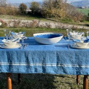 Wholesale Blue Printed <b>Linen</b> Tablecloth for Wedding Home Dining Room <b>Table</b> <b>Linen</b> 100% French Luxury Flax for Hotel 1 Piece Woven - Product Image 3