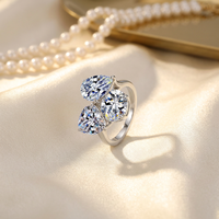 Bague de luxe vintage en argent sterling S925 avec trois pierres de moissanite de 6 carats, forme poire, ovale et cœur