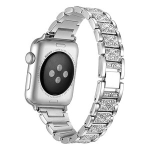 Bracelet de montre en acier inoxydable à trois perles incrustées de diamants Trendybay, fermoir pour femme, bracelet de montre pour Apple Watch Series - Product Image 4
