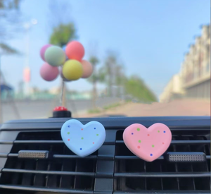 Désodorisant de <span class=keywords><strong>voiture</strong></span> <span class=keywords><strong>en</strong></span> plâtre poreux réutilisable, motif cœur de dessin animé à pois bleu pastel et rose, pour grille d'aération, intérieur automobile - Product Image 2