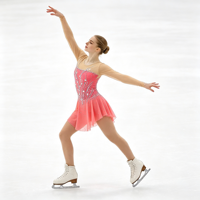 Robe de danse patinage rose à col rond, maille nude, manches longues, strass floraux pour enfants et adultes, compétition et performance
