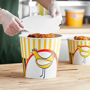 Cubos de papel para comida personalizados, cubos de papel para pollo frito con tapa, cubos de papel desechables de 64oz 85oz 150oz 170oz para embalaje de alimentos