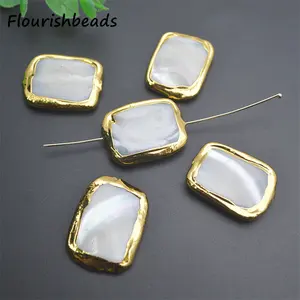 Atacado 18K banhado a ouro contas de concha natural em forma de retângulo geométrico para fazer pulseiras e colares de joias artesanais DIY