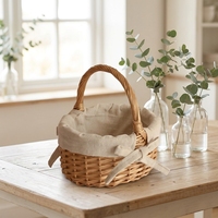 Panier de rangement multifonctionnel ovale en osier tressé à la main, avec doublure en coton et poignées, couleur orange