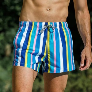 OEM Fabricante Men's Casual Listrado Swim Shorts Bordado Impressão Swimwear Trunks Maiô dos homens para Swim Board Shorts - Product Image 4