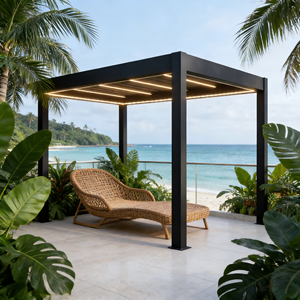 Pergola bioclimatique en aluminium avec LED - Gazebo moderne résistant aux intempéries pour jardin, bord de piscine et espaces extérieurs tropicaux - Product Image 1