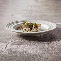 Autres articles de table : Assiette creuse en céramique de 10 pouces à bord côtelé, faite à la main, pour apéritifs, en blanc crème avec glaçure réactive, idéale pour la restauration fine