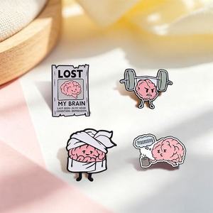 Broche amusante en alliage de zinc, motif cerveau de dessin animé mignon, pour bandages de musculation, avis de personne manquante, rêveuse, réfléchissante, amusante - Product Image 3