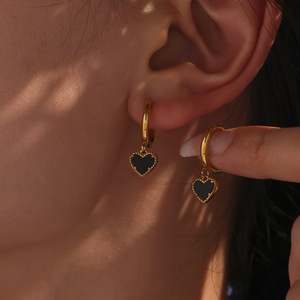 Natural Black Agate Heart Small Ear Ring Design Sense Temperament <strong>Stainless</strong> <strong>Steel</strong> Color-preserving <strong>Jewelry</strong> Women - Product Image 4