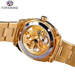 Forsining moda Retro completo de oro luminosa de las manos de los hombres huecos esqueleto relojes mecánicos automáticos - Product Image 6