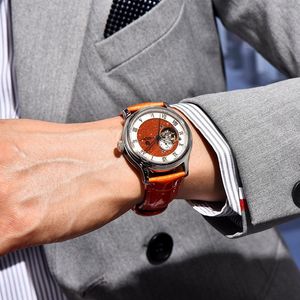 Pagani Design Skeleton Men's Mechanical <b>Watch</b> PD-YS015 Automatic Japan Movement 13mm Stainless Steel <b>Case</b> Orange Leather Strap - Product Image 2