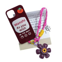 Lanière tissée TOLKA TK avec breloque fleur en cuir style Instagram et logo personnalisable - Longueur 0 cm
