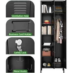 Aobabo H metallo armadietto 7 piccole porte 1 grande gruppo porta necessaria per la scuola di casa ufficio 8 porte nero FCJ ganci per dipendenti - Product Image 4