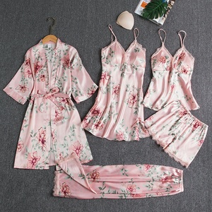 WINGTU-Conjunto de pijama liso con estampado personalizado para mujer, ropa de dormir de seda satinada <span class=keywords><strong>sexy</strong></span>, 5 uds. - Product Image 1