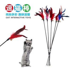 Feather <b>Cat</b> <b>Toy</b> Rainbow Color Long Handle <b>Interactive</b> Pet Play For <b>Cats</b> And Kittens Boredom Buster - Product Image 1