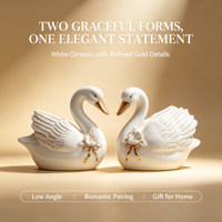 Magnifique statue de cygne en fibre de verre pour couple, artisanat robuste fait main, idéale pour les mariages et l'aménagement paysager de jardins.