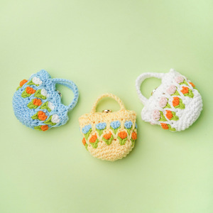 Étui pour écouteurs en laine tricotée à la main, motif tulipe, protection universelle pour écouteurs, bleu, blanc, jaune - Product Image 2